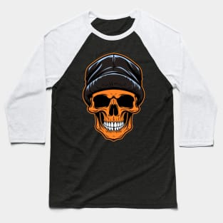 Orange Skull with Cap Baseball T-Shirt